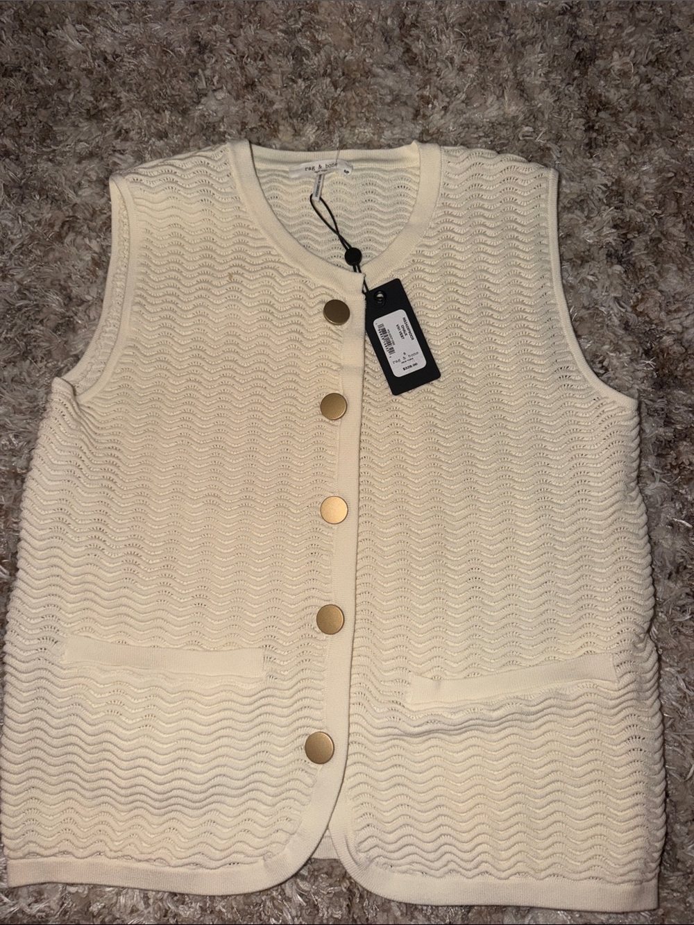 rag & bone Cream Knit Button-Front Vest